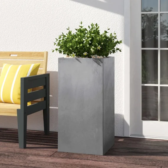Uzun Açık Gri Çağdaş Modern Beton Saksılar, Dış Mekan Balkon Bahçe Teras Ağaçları, Çalılar, Palmiye Ağaçları ve Standart Bitkiler İçin Modern Dekorasyon