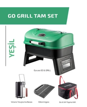 Guruss Go Grill Portatif Barbekü Mangal Tam Set (Yeşil)