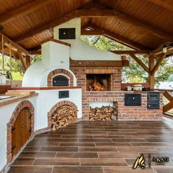 Taş fırın barbekü, bahçe, teras, yemek pişirme, sohbet