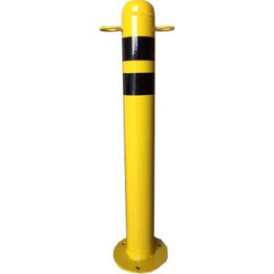 Sarı ve siyah reflektif bantlı 60 cm sabit metal duba otopark bariyeri delinatör