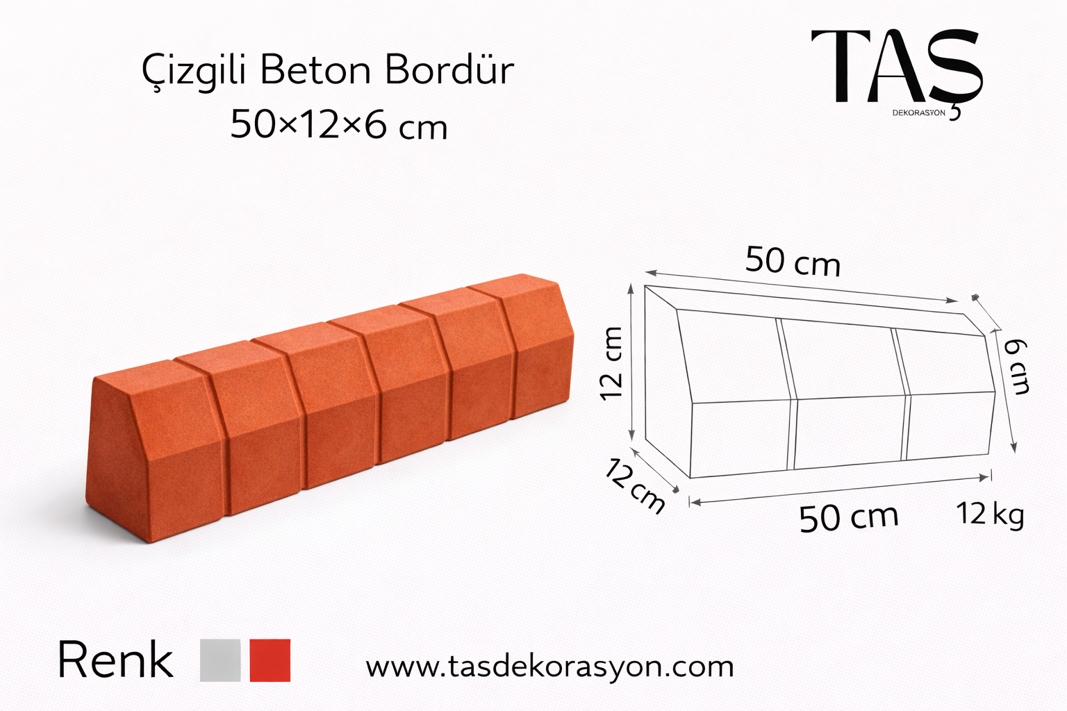 Çizgili Beton Bordür 50x12x6 cm - Görsel 2