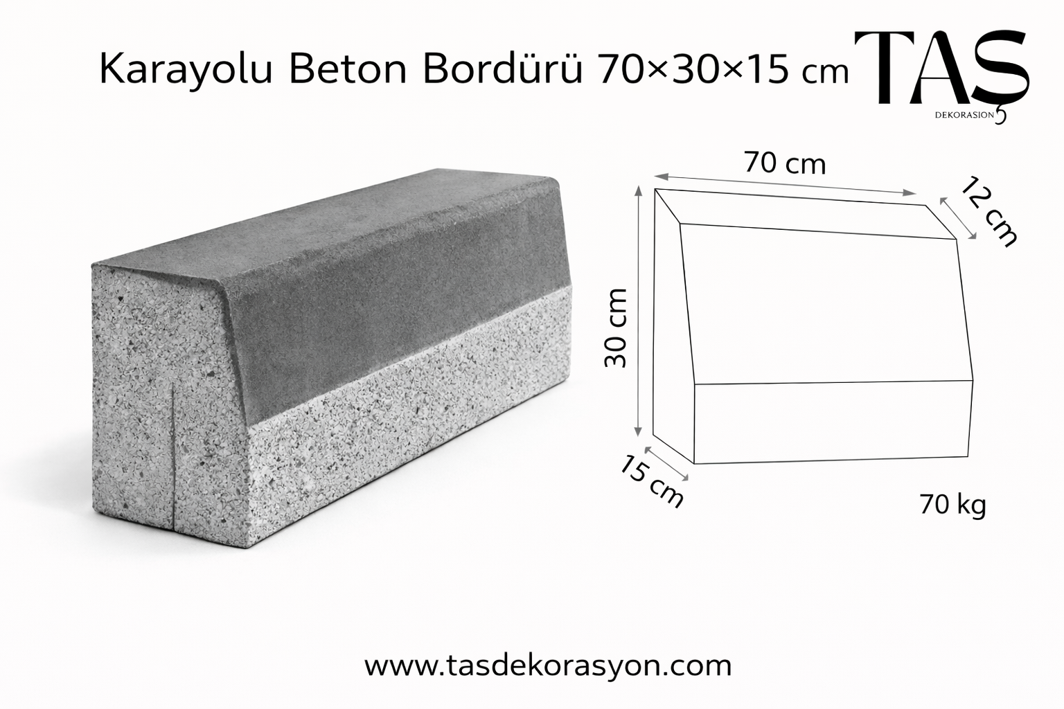 Karayolu Beton Bordürü 70x30x15 cm - Görsel 3