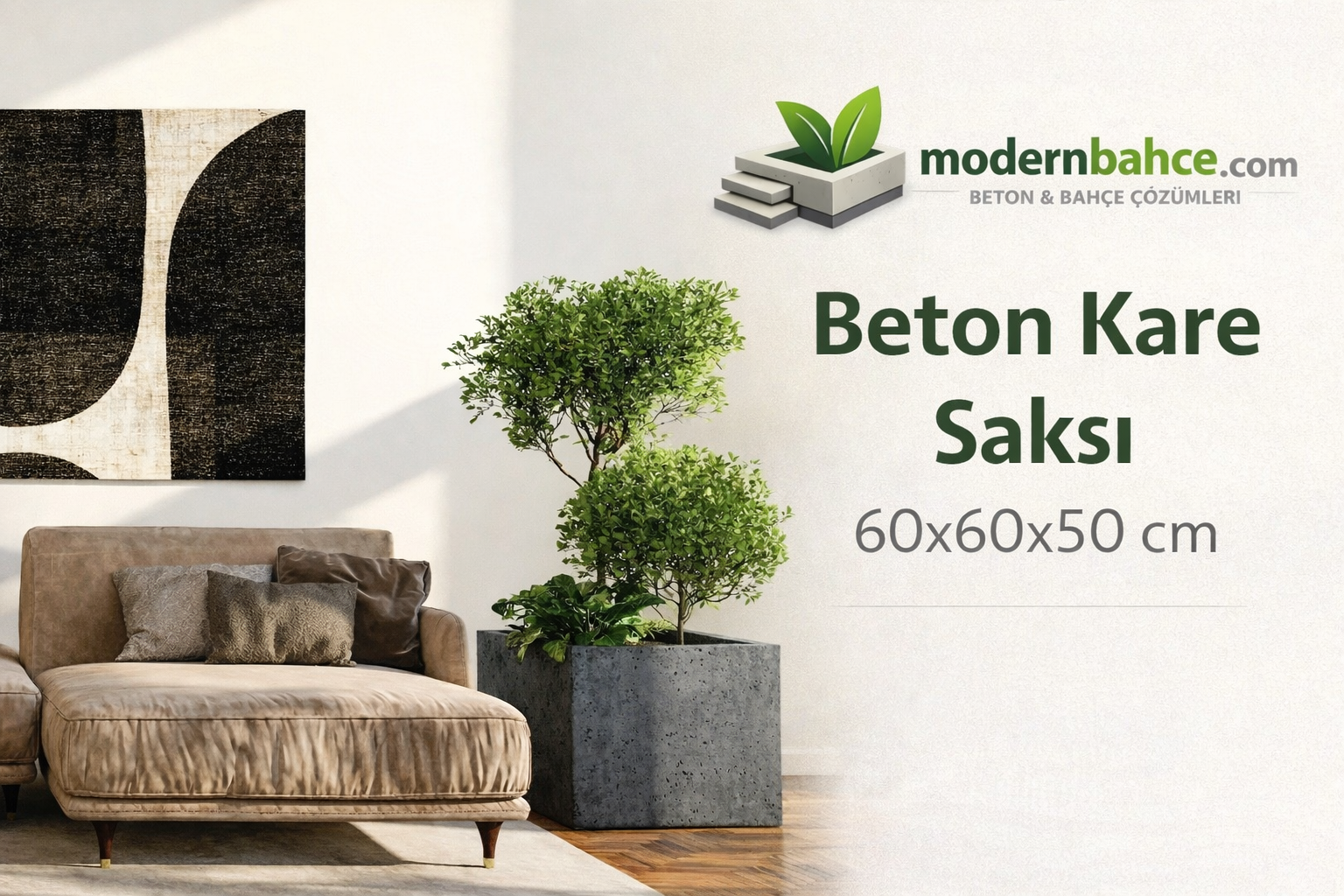 Beton Kare Saksı 60x60x50 cm – Modern Bahçe ve Peyzaj Saksısı