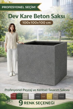 Dev Kare Beton Saksı 100x100x100 cm – Büyük Peyzaj ve Park Saksısı