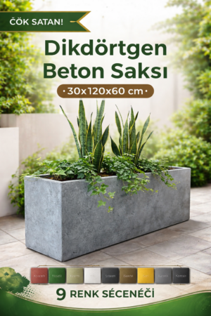 Modern Dikdörtgen Beton Saksı 30x120x60 cm – Büyük Bahçe Saksısı
